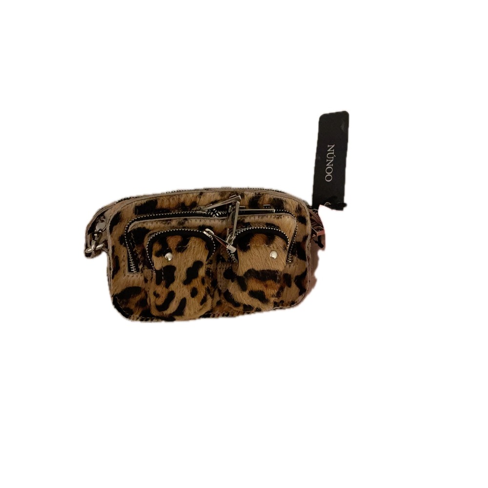 NUNOO Leopard Print Calf Hair Crossbody Bag Silver Tone Hardware NWT